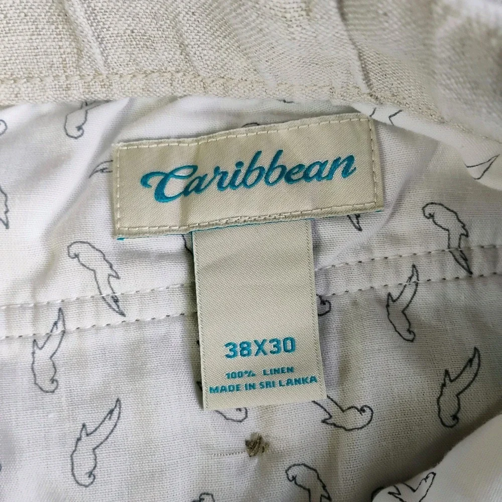 Caribbean Mens Linen Coastal Pants Beige 38x30 Beachy Wedding Vacation